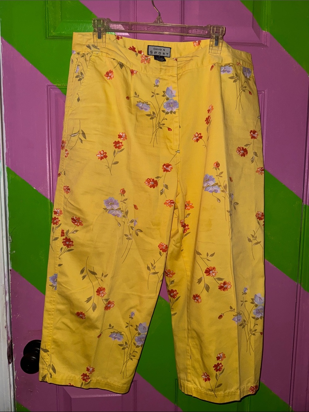 Yellow Floral Cropped Pants by